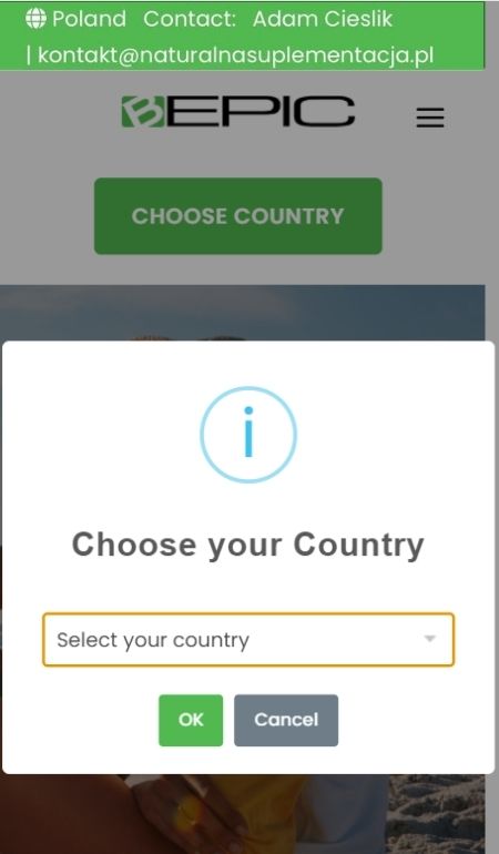 Wybór kraju podczas rejestracji