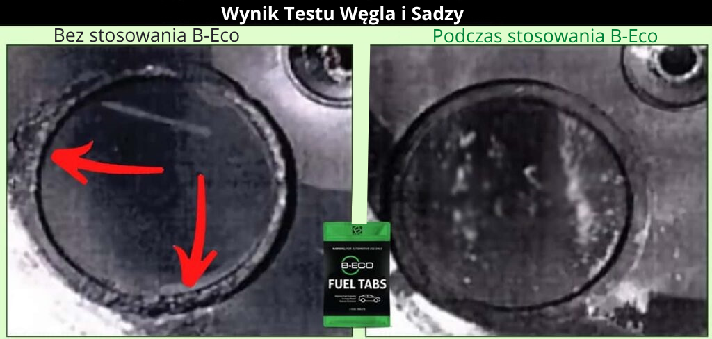 Obraz komory silnika auta, przed i po stosowaniu tabletek do paliwa b-eco