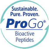 Logotipo de ProGo® Bioactive Peptides, un ingrediente peptídico utilizado en los productos ORYGN.