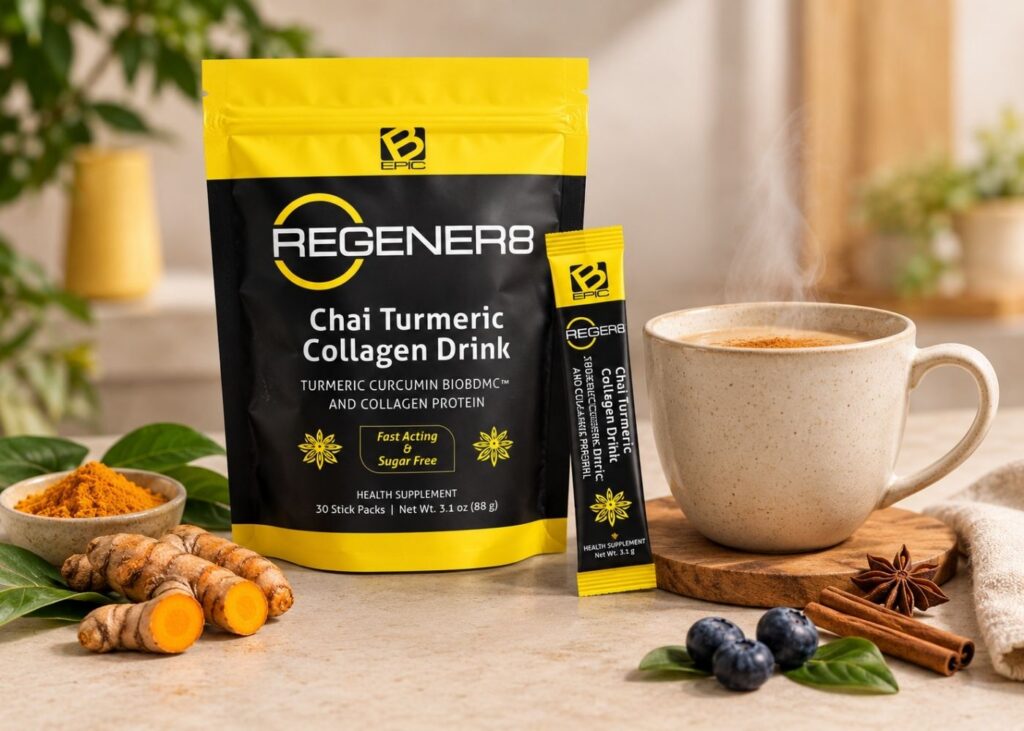 B-Epic Regener8 – napój chai z kurkuminą i kolagenem